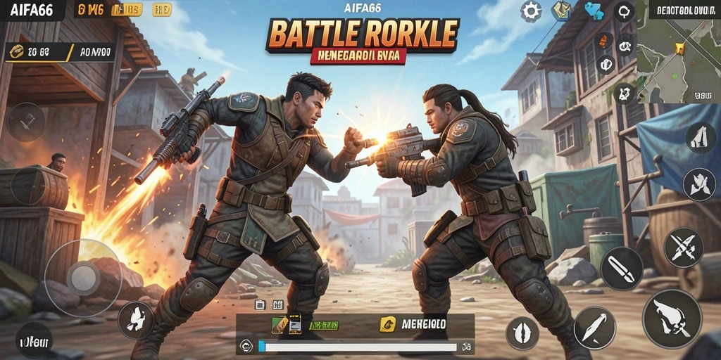 Screenshot AIFA66 menampilkan aksi seru dalam game Battle Royale.