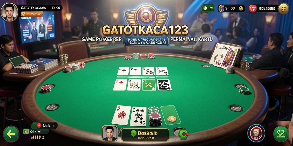 Screenshot permainan GATOTKACA123 dengan tampilan meja Poker yang menarik.