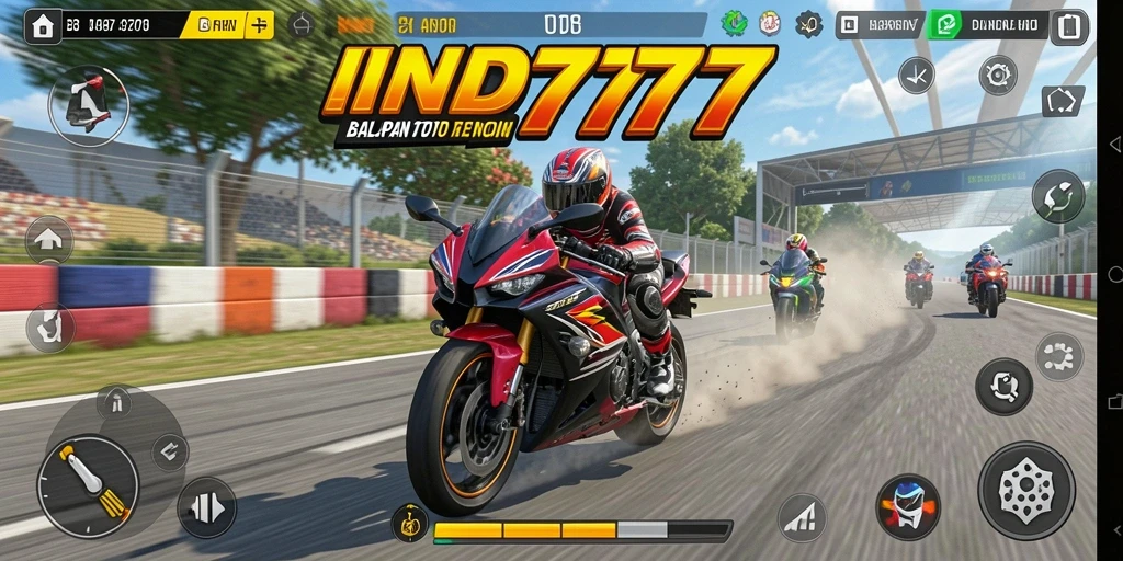 Screenshot gameplay IND777 menampilkan balapan motor yang mendebarkan dan trek yang menantang.