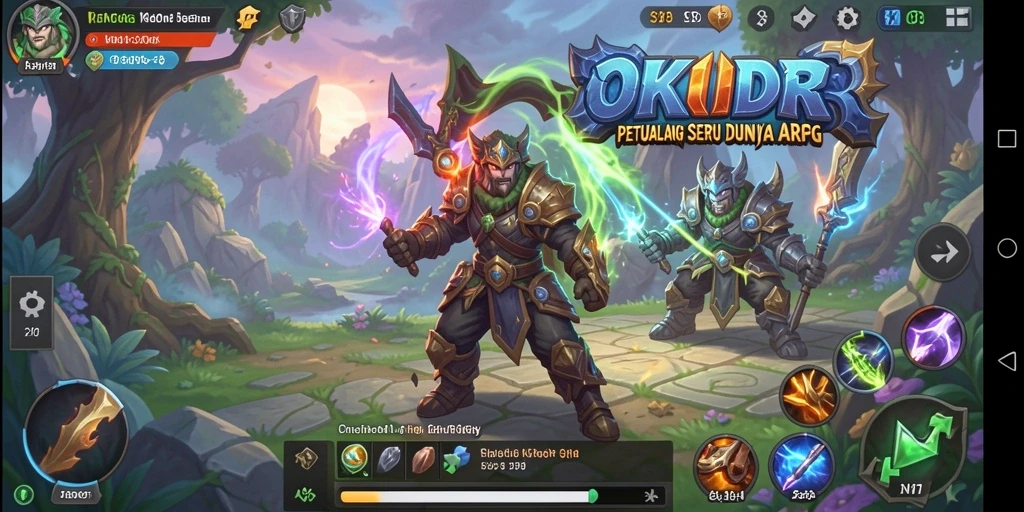 Screenshot utama OKIDR menunjukkan aksi pertarungan yang intens.