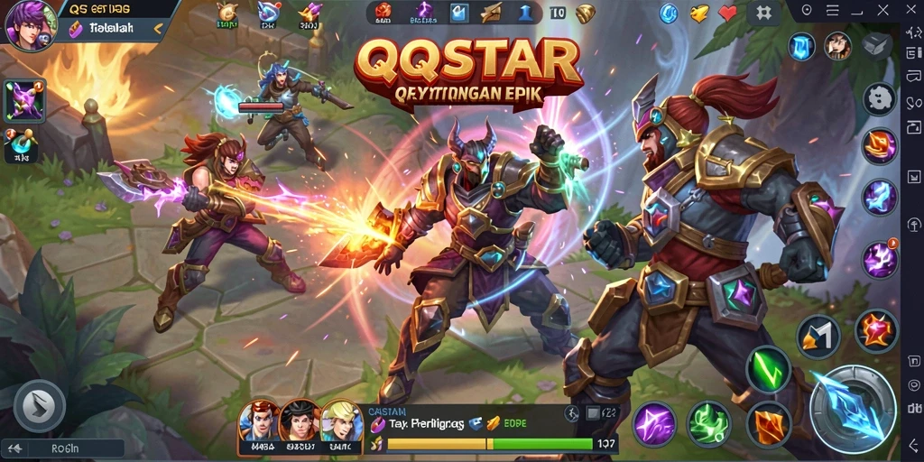 Gameplay intens QQSTAR dengan aksi tim MOBA seru.