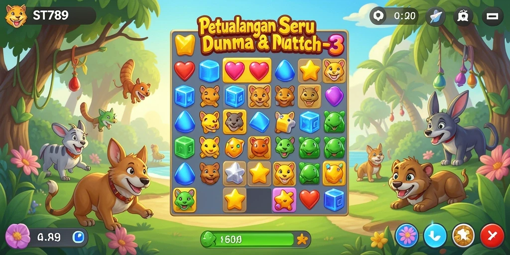 Tampilan gameplay ST789 yang seru dengan pencocokan item Match-3.
