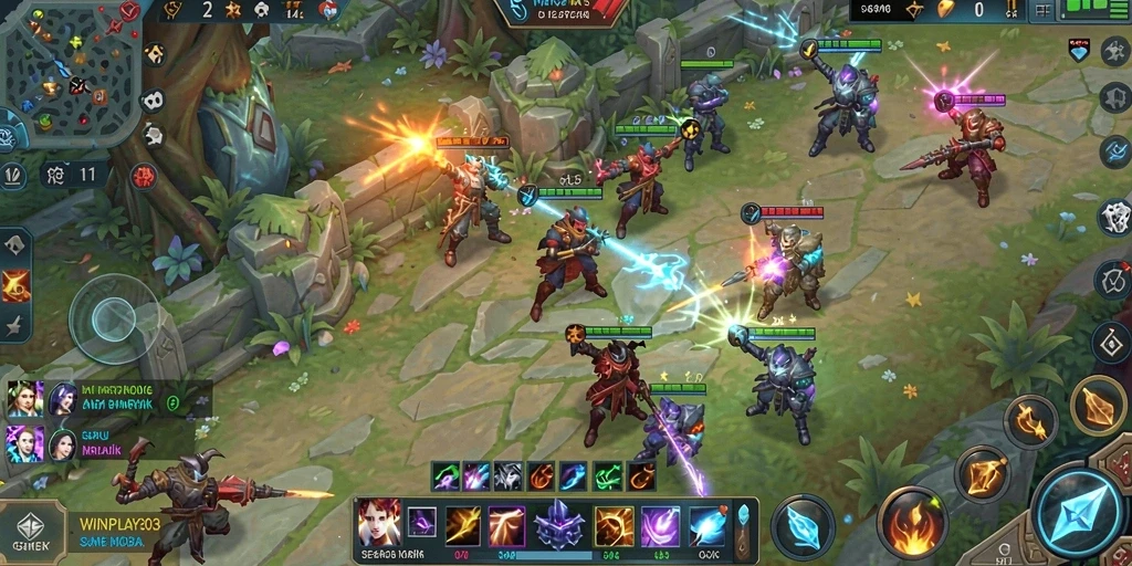 Tangkapan layar gameplay WINPLAY303 yang menunjukkan aksi seru di arena MOBA.
